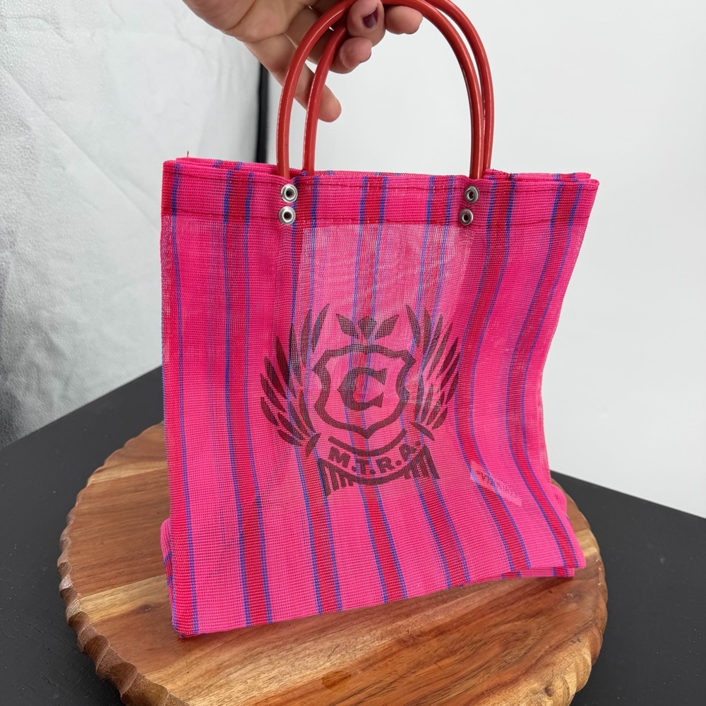Consuela‎ Pink and Orange Striped mesh Tote small